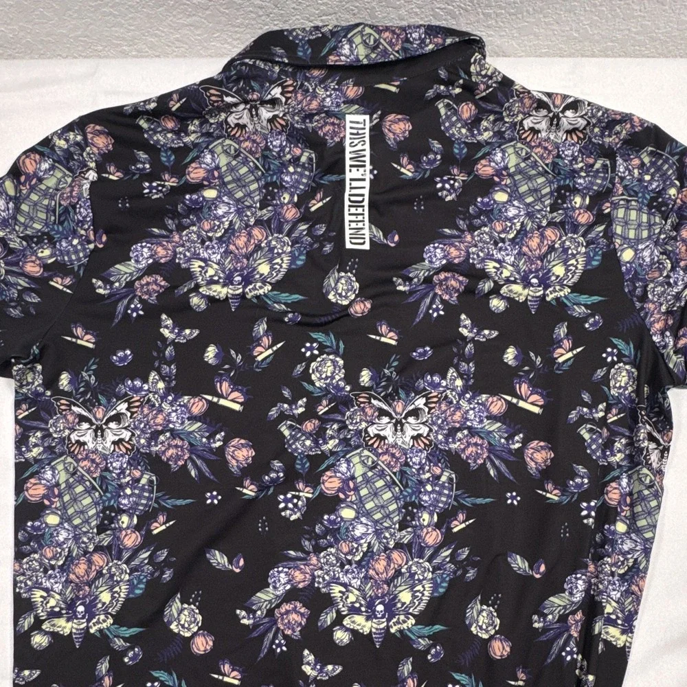 Grunt Style Men's XL Golf Polo Floral Skull Butterfly Performance Stretch Shirt